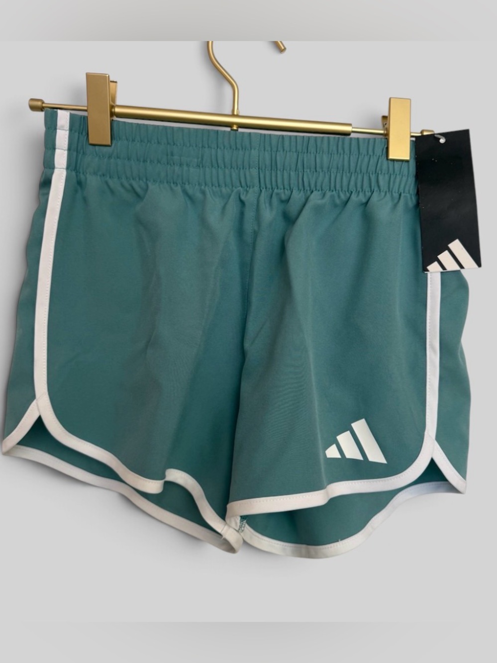 adidas Teal Green Kids Athletic Shorts with White Trim